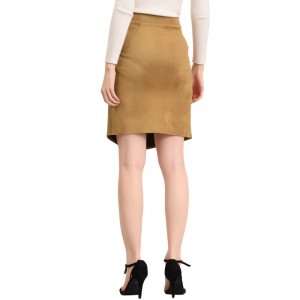A-Line Knee Length Wrap Faux Suede Skirt (16)