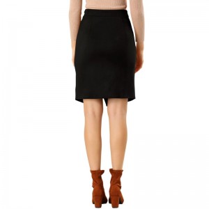 A-Line Knee Length Wrap Faux Suede Skirt (3)