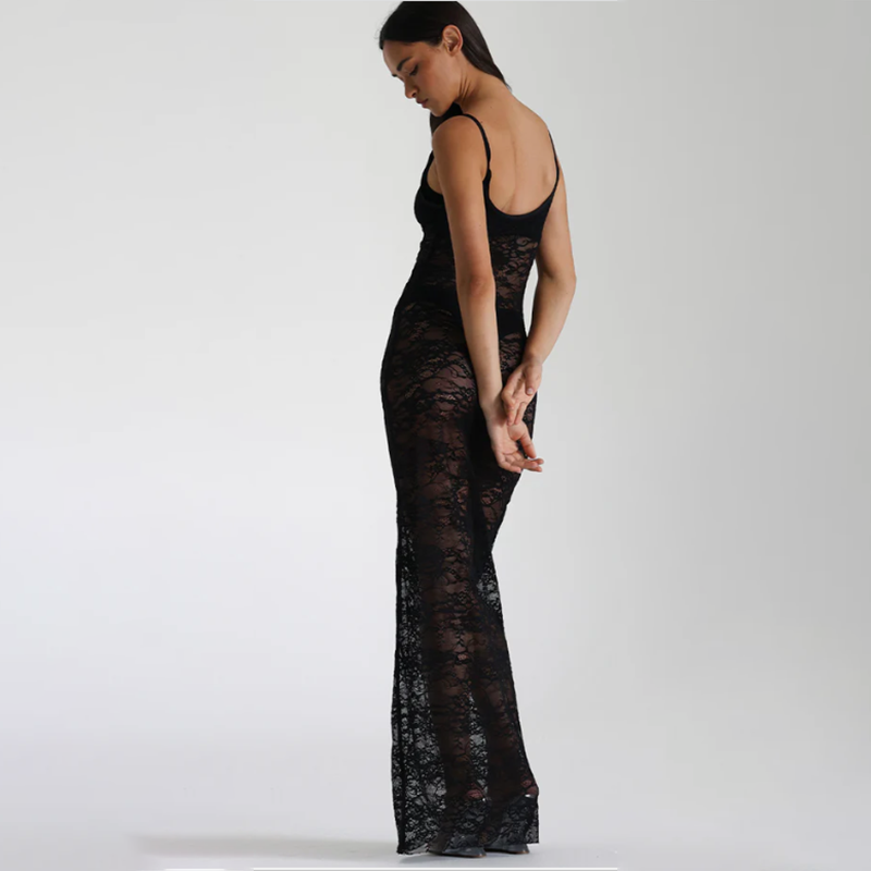 Black Lace Maxi Dress For Women Sexy Long Dress (3)