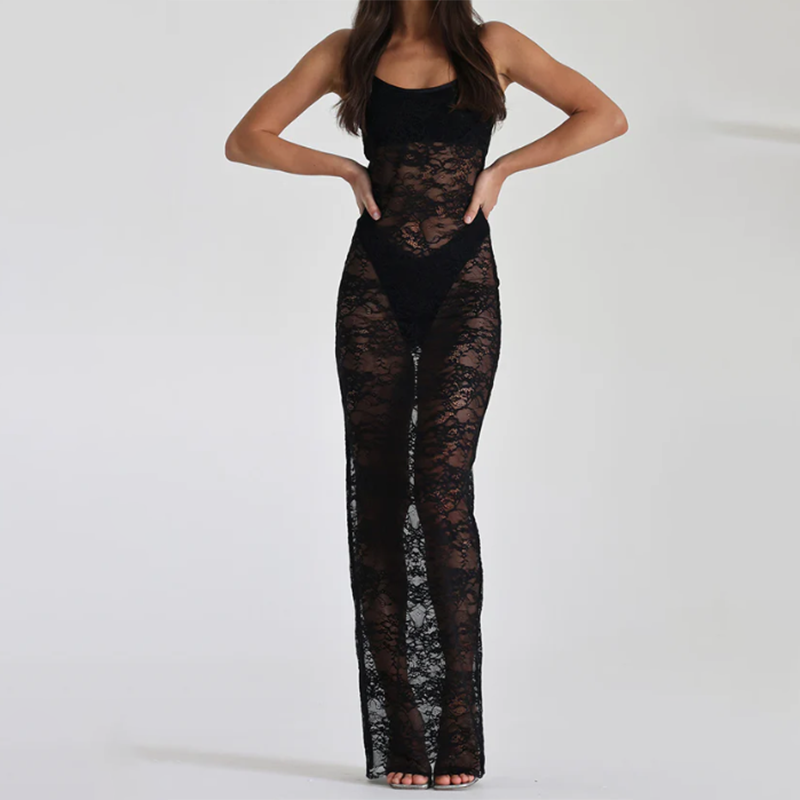 Black Lace Maxi Dress For Women Sexy Long Dress (5)