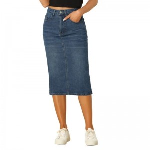 Casual Pencil Denim Skirt for Women Stretchy Midi Jean Skirts (1)