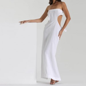 Chic Women White Strapless Linen Cutout Beach Maxi Dress Manufacturer1