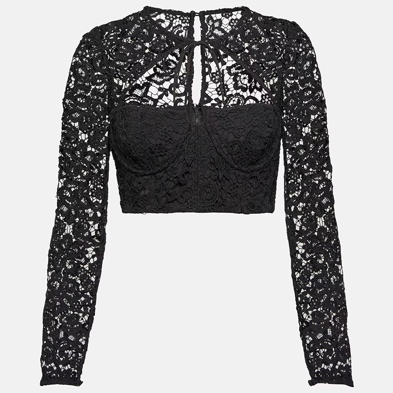Cutout black lace crop top for girls women (1)