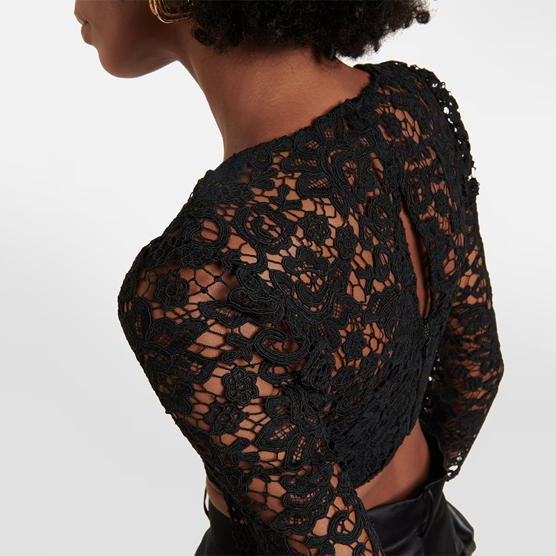 Cutout black lace crop top for girls women (2)