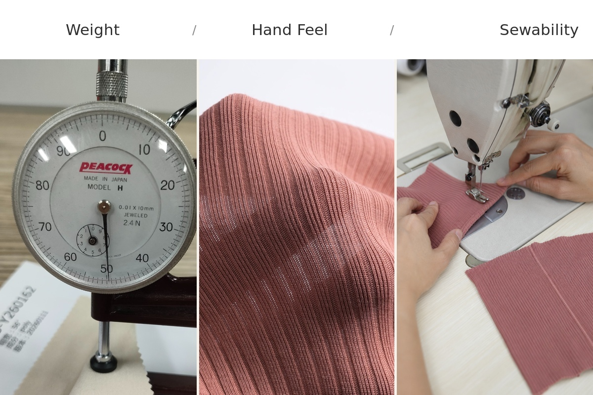 Fabric weight hand feel and sewability check