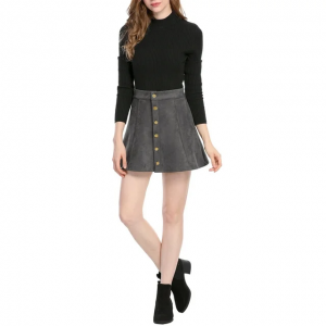 Faux Suede A-Line Short Skirt For Women Mini Skort (1)