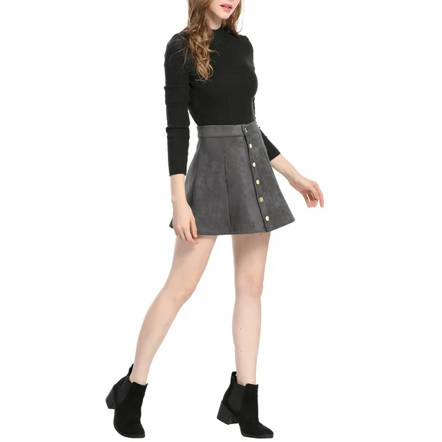 Faux Suede A-Line Short Skirt For Women Mini Skort (5)