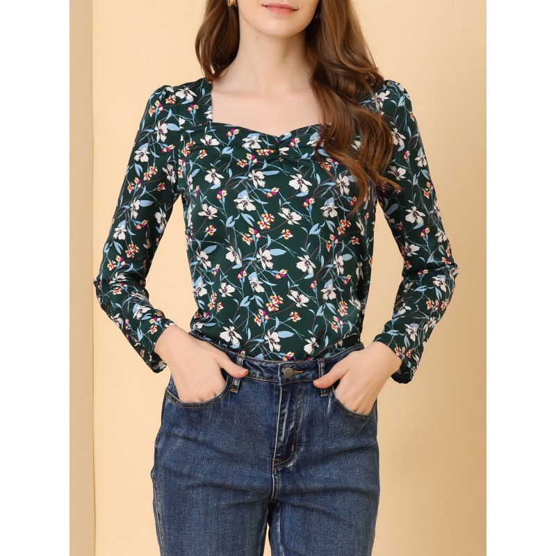 Floral Print Top Woven Crepe Chiffon Blouse Printed For Lady (16)