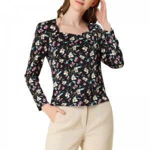 Floral Print Top Woven Crepe Chiffon Blouse Printed For Lady (7)