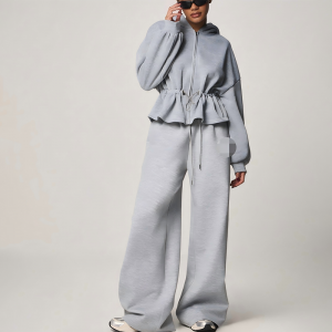 Grey Marl Cinched Waist Zip Up Women Hoodie in Heather Grey (1)