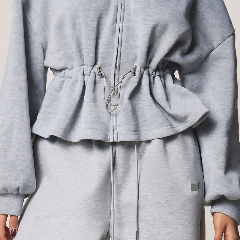 Grey Marl Cinched Waist Zip Up Women Hoodie in Heather Grey (3)