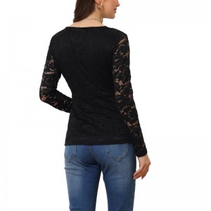 Lace Tops for Women's Deep V Neck Floral Wrap Peplum Blouse Top (2)