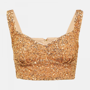 Sequined Cropped Top In Gold For Fashion Women's Sparkle Disco Sequin Crop Top (1)