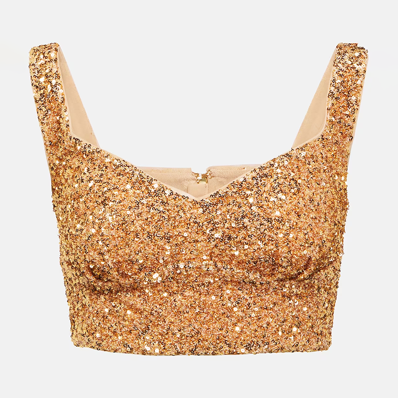 Sequined Cropped Top In Gold For Fashion Women's Sparkle Disco Sequin Crop Top (1)