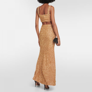 Sequined Cropped Top In Gold For Fashion Women's Sparkle Disco Sequin Crop Top (2)