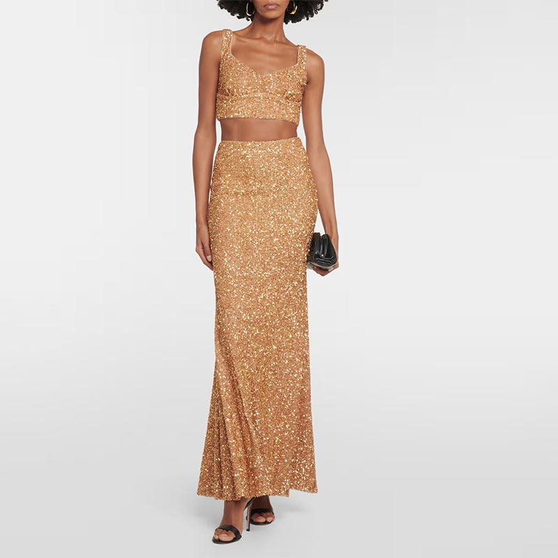 Sequined Cropped Top In Gold For Fashion Women's Sparkle Disco Sequin Crop Top (4)