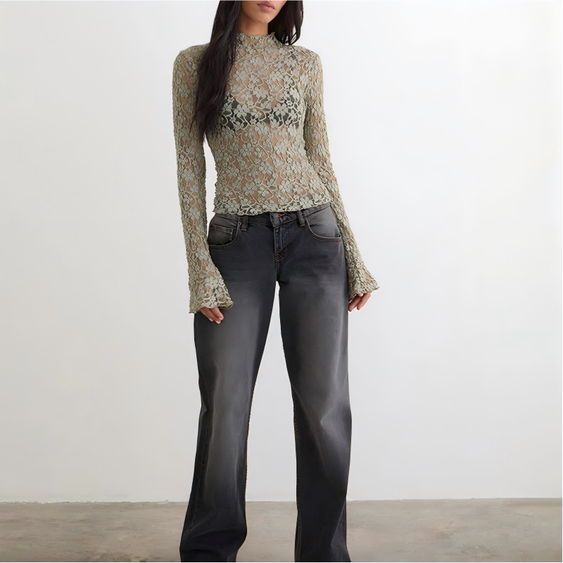 Sexy Long Sleeve Lace Ladies Top 03