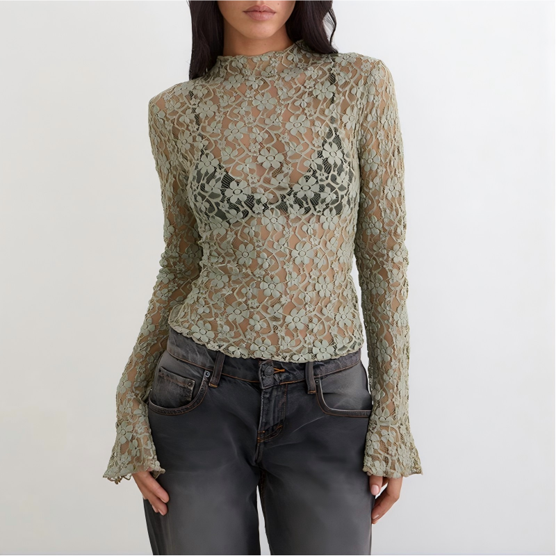 Sexy Long Sleeve Lace Ladies Top 04