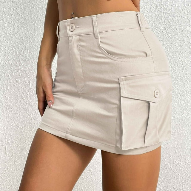 Short Cargo Skirt for Women Girls Vintage Mini Skirt cotton Skort (2)