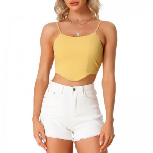 Spaghetti Strap Crop Cami Top For Women Asymmetrical Hem Textured Crop Top (6)