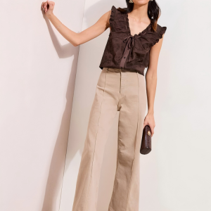 Wholesale Chocolate Brown Jacquard Textured Ladies Tank Tops 01