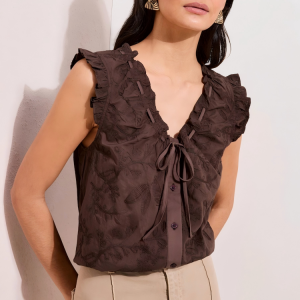 Wholesale Chocolate Brown Jacquard Textured Ladies Tank Tops 02