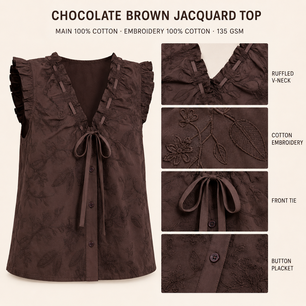 Wholesale Chocolate Brown Jacquard Textured Ladies Tank Tops 05