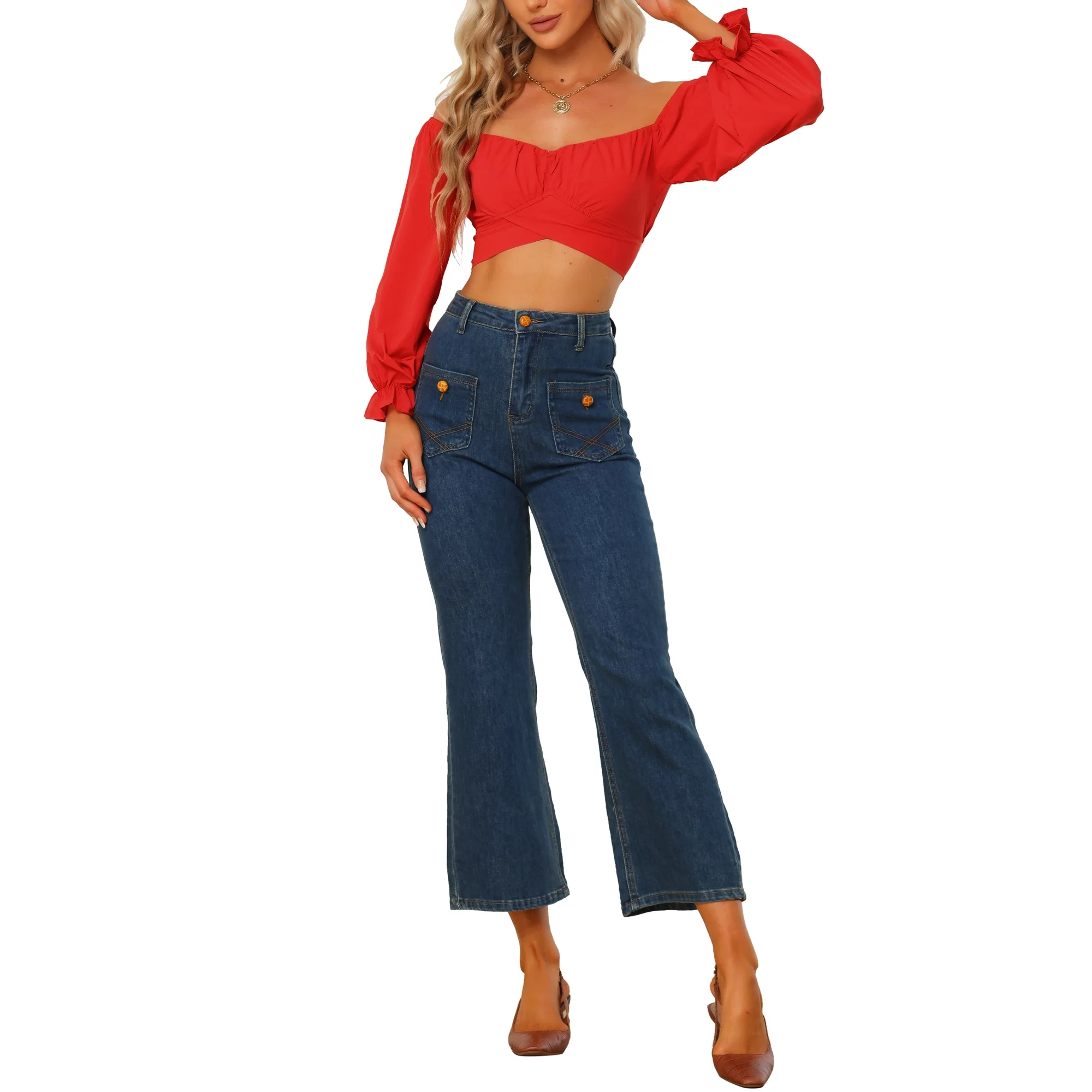 Women's Cute Crop Top Off Shoulder Crop Tube Top Blouse (7)