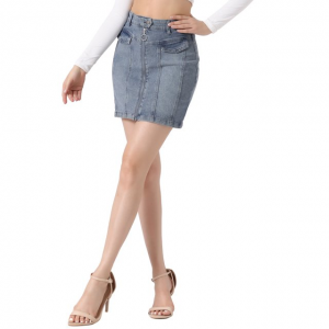 Women's Denim Skirts Zip Front Slim Fit High Waist Mini Jean Skirt (3)