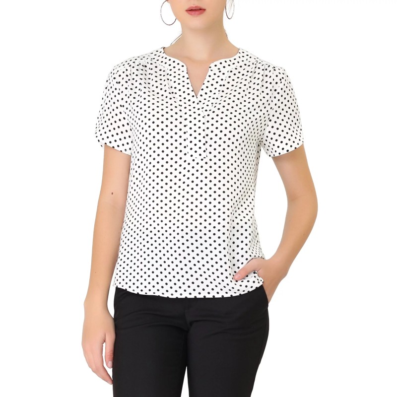 Women's Dots Printed Work Office Blouse Tops For Lady (5)