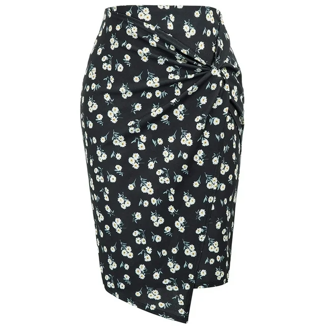 Womens Floral Prints Twist Pencil Skirt (12)