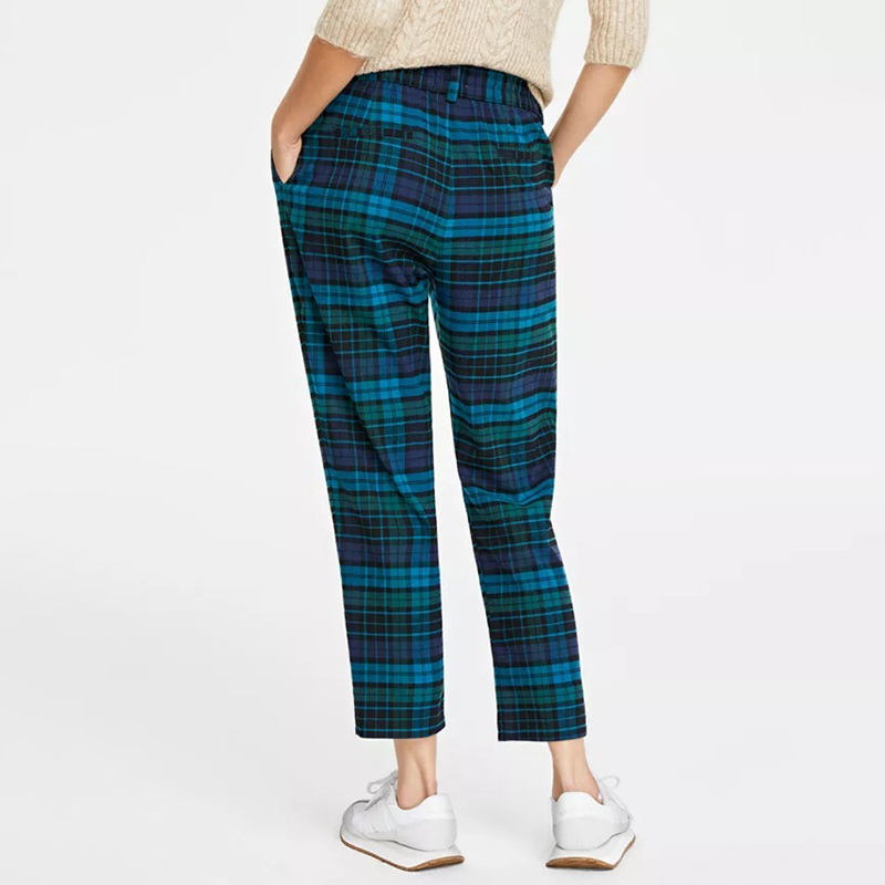 Women's Mid-Rise Ankle plaid Pants for chic woman checkered trousers (2)