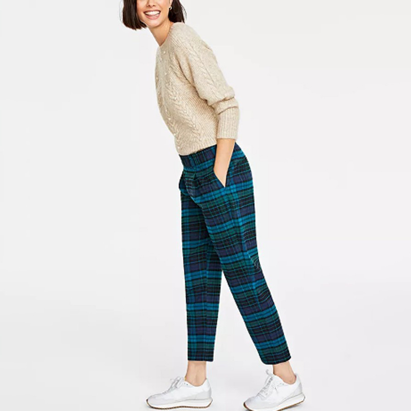 Women's Mid-Rise Ankle plaid Pants for chic woman checkered trousers (4)