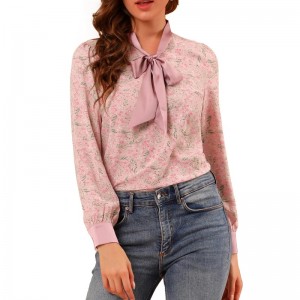 Women's Satin Blouse Office Ladies Tops Floral Chiffon Blouse (1)