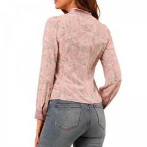 Women's Satin Blouse Office Ladies Tops Floral Chiffon Blouse (3)
