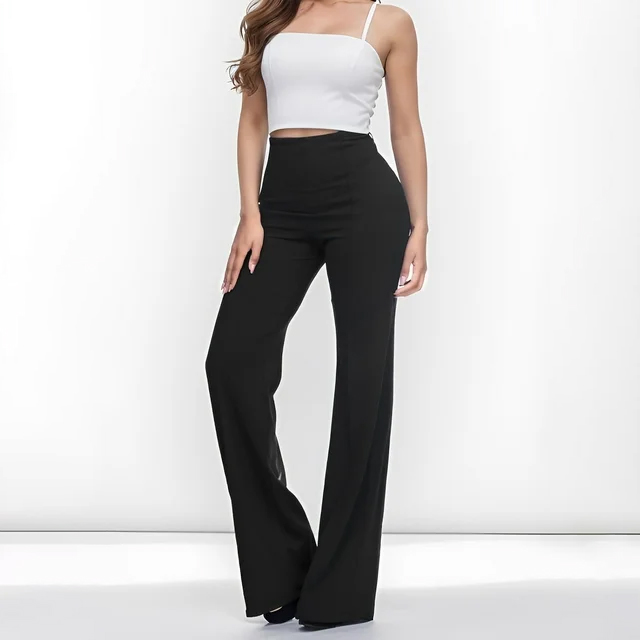 Women's Solid Lounge Pants Casual Straight High Waist Pants (2)