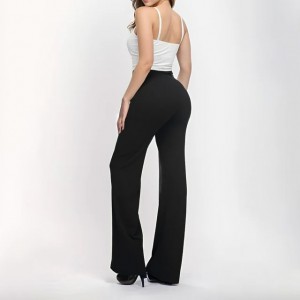 Women's Solid Lounge Pants Casual Straight High Waist Pants (4)