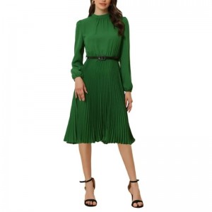 Women's Work Shirt Dress Long Sleeve Pleated Midi Dresses (10)