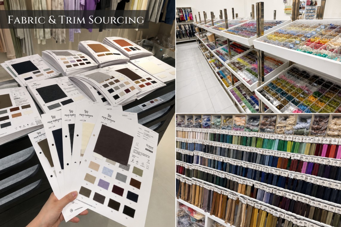 Fabric and trim sourcing for custom womenswear