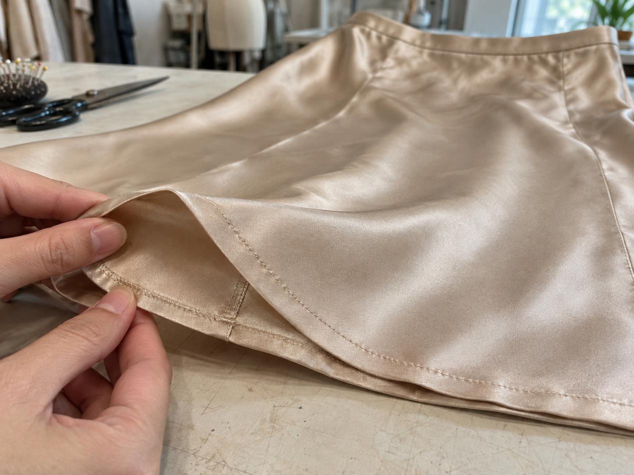 satin-skirt-hem-after-pressing